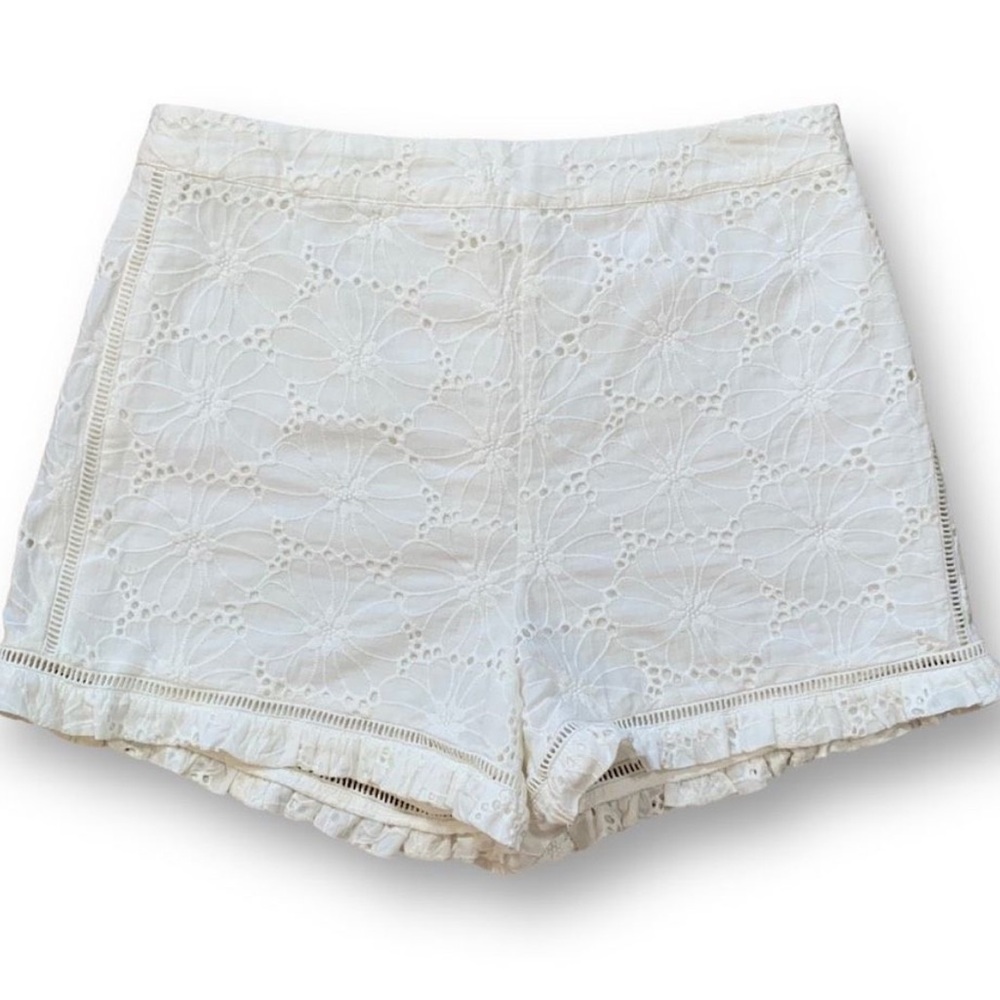 J.O.A. White Floral Lace Ruffle Hem Shorts